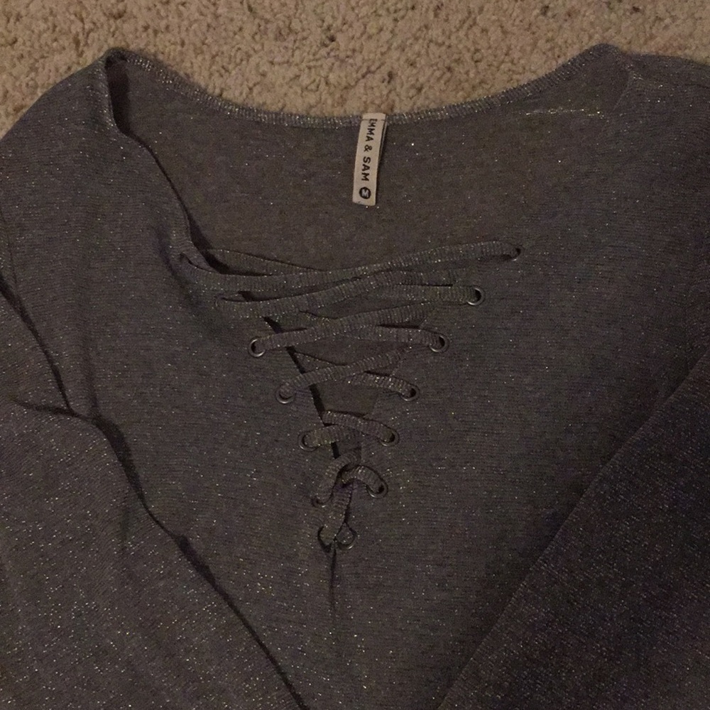LF Lace up Sparkly crop top